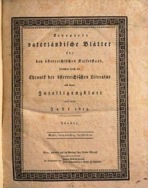 Erneuerte vaterländische Blätter für den österreichischen Kaiserstaat. 1819