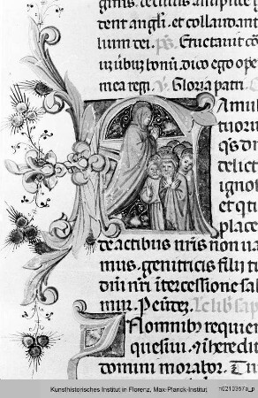 Missale Romanum : Textseite mit historisierter Initiale F: Himmelfahrt Mariens