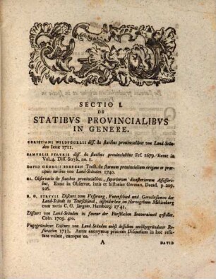 Selecta quaedam ad materiam de statibus provincialibus eorumque variis iuribus : Partic. I.