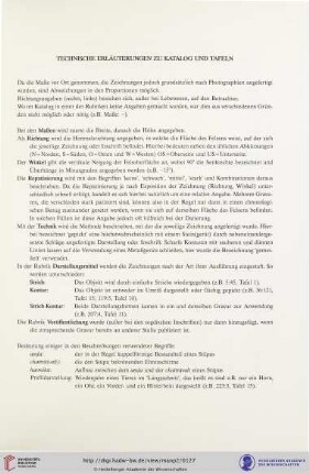 Technische Erläuterungen zu Katalog und Tafeln