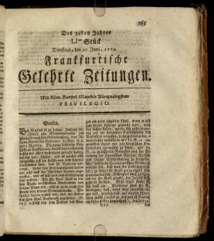 LItes Stück Dienstags, den 27. Junii, 1769. - LXtes Stück Freytags, den 28. Junii, 1769.