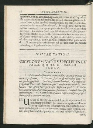 Dissertatio II. De Osculorum Variis Speciebus Et Primo Quidem De Osculo Sacro.
