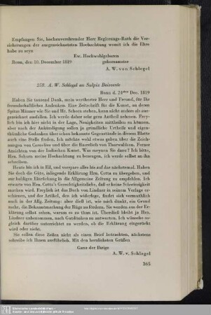 August Wilhelm von Schlegel an Sulpiz Boisserée, Bonn, 24.12.1819