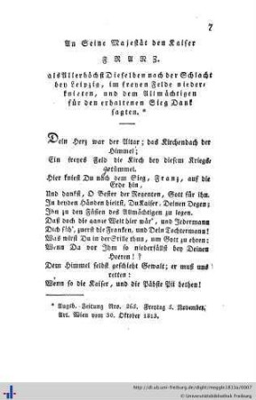 An seine Majestät den Kaiser Franz.