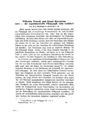 Wilhelm Wundt und Ernst Meumann oder - die experimentelle Pädagogik in Gefahr?