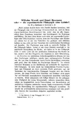 Wilhelm Wundt und Ernst Meumann oder - die experimentelle Pädagogik in Gefahr?