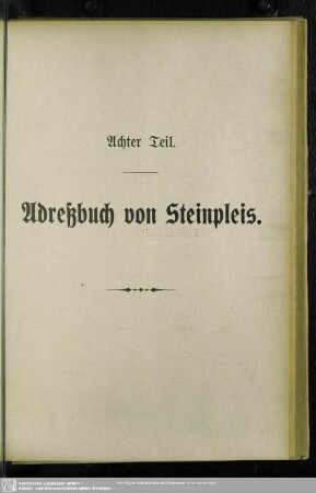 Achter Teil. Adressbuch von Steinpleis
