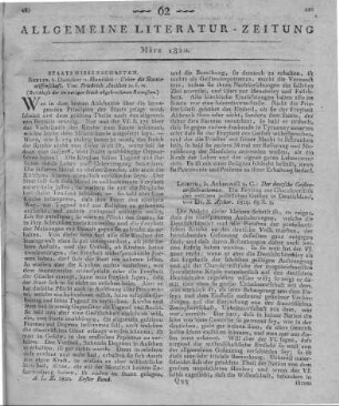 Ancillon, J. P. F.: Ueber die Staatswissenschaft. Berlin: Duncker & Humblot 1820 (Beschluss der im letzten Stück abgebrochenen Recension.)