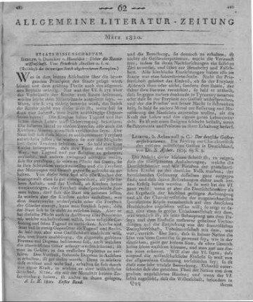 Ancillon, J. P. F.: Ueber die Staatswissenschaft. Berlin: Duncker & Humblot 1820 (Beschluss der im letzten Stück abgebrochenen Recension.)