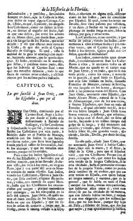 Cap. 6. Lo que sucediò à Juan Ortiz con los Españoles, que por èl iban.