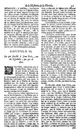 Cap. 6. Lo que sucediò à Juan Ortiz con los Españoles, que por èl iban.