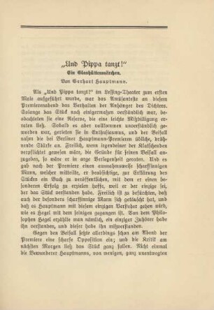"Und Pippa tanzt!" Ein Glashüttenmärchen von Gerhart Hauptmann