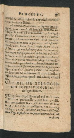 Cap. XII. De Syllogismo Sophistico, & Locis sophistarum.