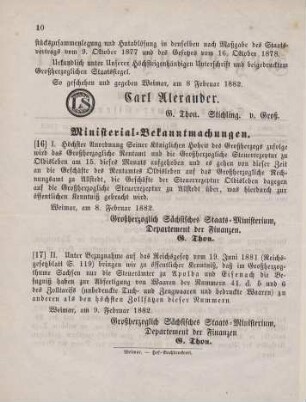 16. Ministerial-Bekanntmachung, die Aufhebung des Großherzoglichen Rentamts und der Großherzoglichen Steuerrezeptur zu Oldisleben und die Vertheilung deren Geschäfte betreffend