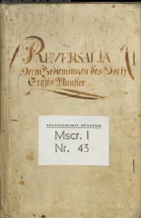 Kopiar der Reversalien der Beamten und Bestallungen des Bistums Münster