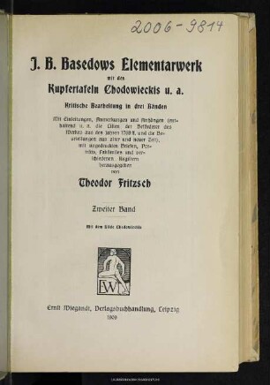 J. B. Basedows Elementarwerk : mit den Kupfertafeln Chodowiecks u.a. : kritische Bearbeitung in 3 Bänden. 2. Band