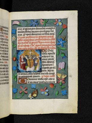 Vollbordürenseite mit Streumusterbordüre und Textanfangsminiatur: Gregorsmesse