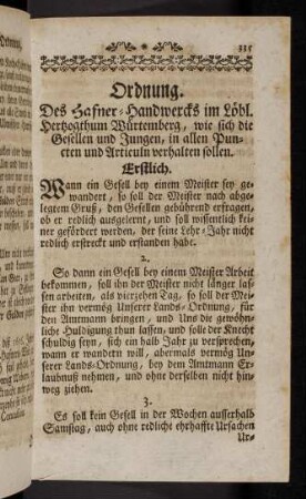 335-340, Ordnung. Des Hafner-Handwercks im Löbl. Herzogthum Würtemberg, ...
