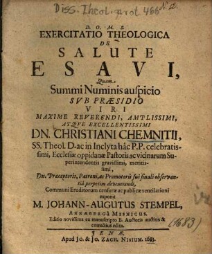 Exercitatio Theologica De Salute Esavi