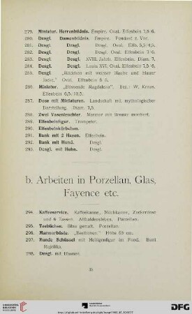 b. Arbeiten in Porzellan, Glas, Fayence etc. (Nr. 294-350)
