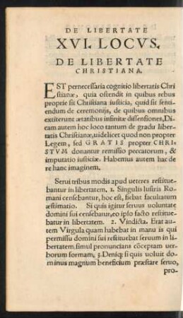 XVI. Locus. De Libertate Christiana.