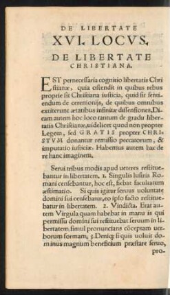 XVI. Locus. De Libertate Christiana.