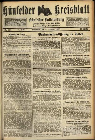 Erste Ausgabe vom Donnerstag, den 11. Dezember 1930.