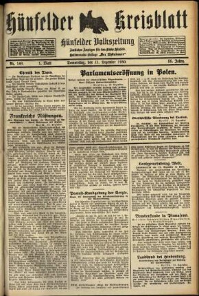 Erste Ausgabe vom Donnerstag, den 11. Dezember 1930.