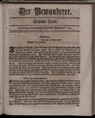 Sechstes Stück. Hamburg, Donnerstags, den vierten Januarius. 1742.