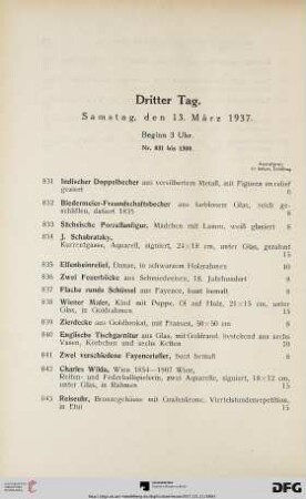 Dritter Tag: Samstag, den 13. März 1937, Beginn 3 Uhr (Nr. 831-1300)