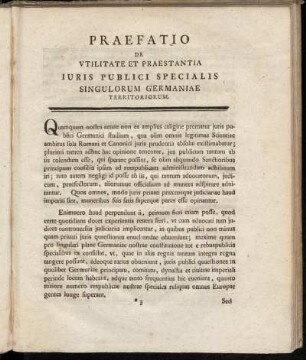 Praefatio De Vtilitate Et Praestantis Iuris Publici Specialis Singulorum Germaniae Territoriorum