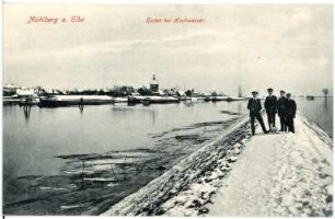 Mühlberg. Hafen bei Hochwasser im Winter