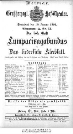 Der böse Geist Lumpacivagabundus oder Das liederliche Kleeblatt