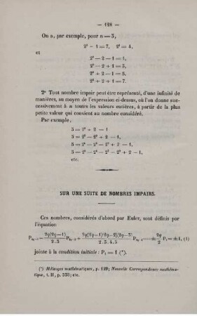 Sur une suite de nombres impaires.