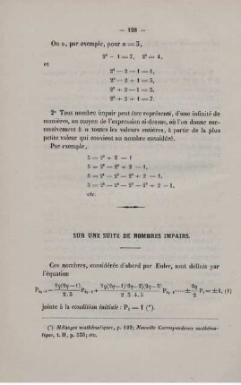 Sur une suite de nombres impaires.