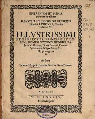 Epitaphivm Et Nenia tripartita in obitum Lvdovici Comitis Palatini