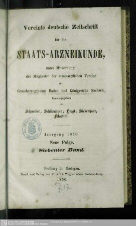 N.F.7.1850: Vereinte deutsche Zeitschrift für die Staatsarzneikunde