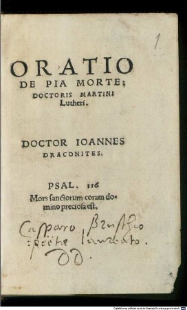 Oratio de pia morte Doctoris Martini Lutheri