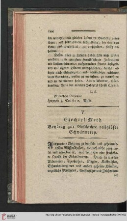 V. Ezechiel Meth. Beytrag zur Geschichte religioeser Schwaermerey.