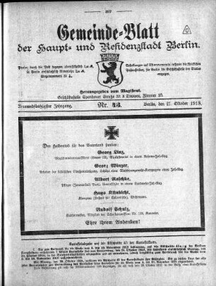 1918,43: Nr. 43, 27. Oktober 1918