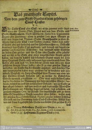 Das zwantzigste Capitel. Von dem zum Stifft Gandersheim gehörigen Clauß-Closter