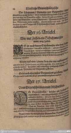 Der 16. Artickel. Wie viel Zechen ein Schichtmeister innen mag haben.