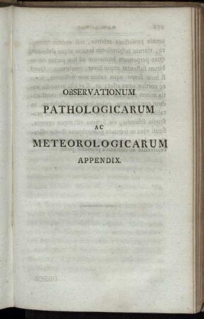 Observationum Pathologicarum Ac Meteologicarum Appendix.