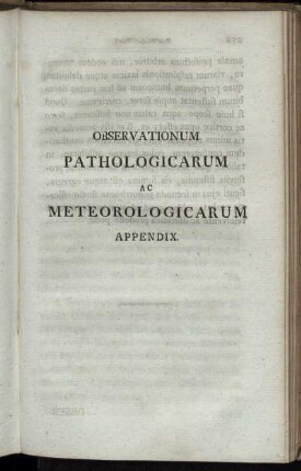 Observationum Pathologicarum Ac Meteologicarum Appendix.