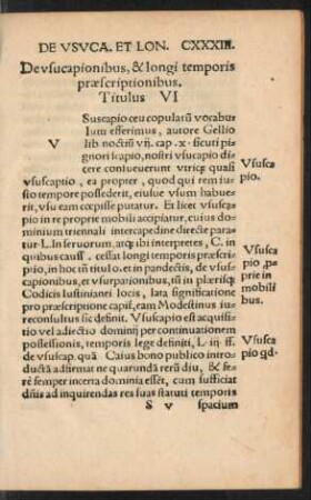 De usucapionibus, & longi temporis praescriptionibus. Titulus VI