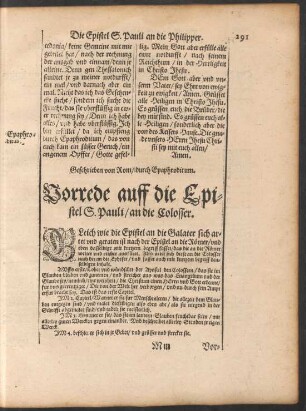 Vorrede auff die Epistel S. Pauli/ an die Colosser.