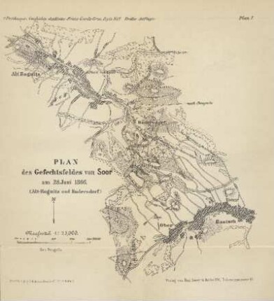 Karte: Plan 1. Plan des Gefechtsfeldes von Soor am 28. Juni 1866 (Alt-Rognitz und Rudersdorf)