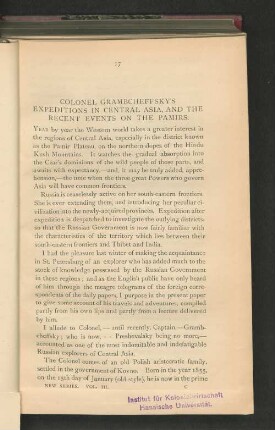 Colonial Grambcheffsky's Expeditions in Central Asia, and the Recent Events on the Pamirs.