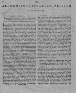 Andeutung zur Kritik der neuesten Königlichen Preußischen Zoll- und Verbrauchssteuer-Gesetzgebung. Leipzig: Brockhaus 1819