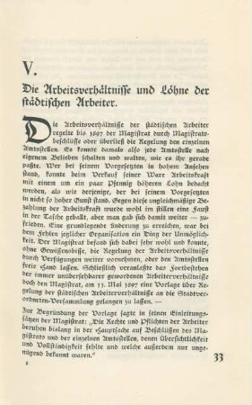 V. Die Arbeitsverhältnisse und Löhne der städtischen Arbeiter.